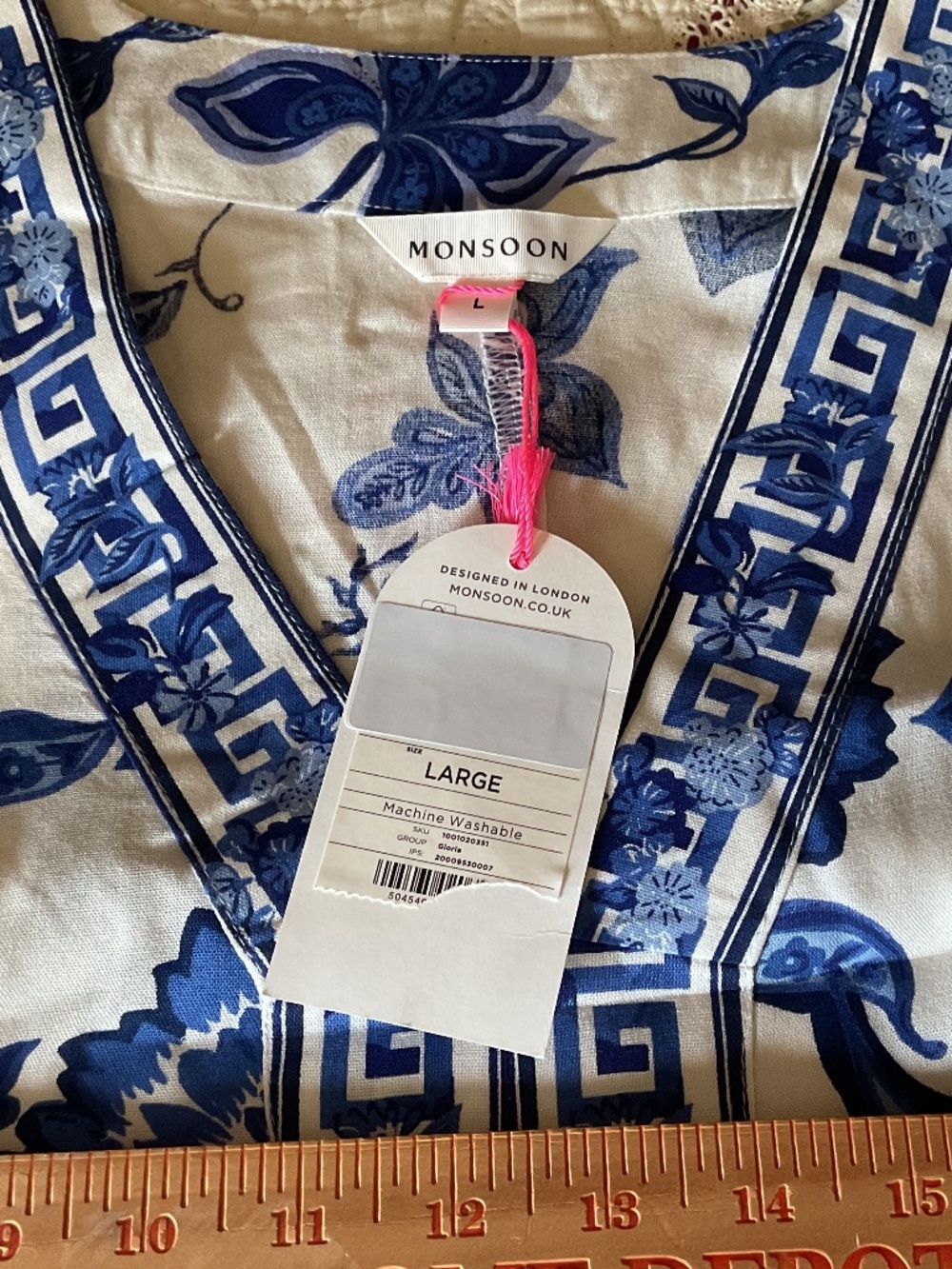 NWT Gloria floral print 100% Viscose Maxi beach Dress Santorini  Blue Size US L - Picture 7 of 8